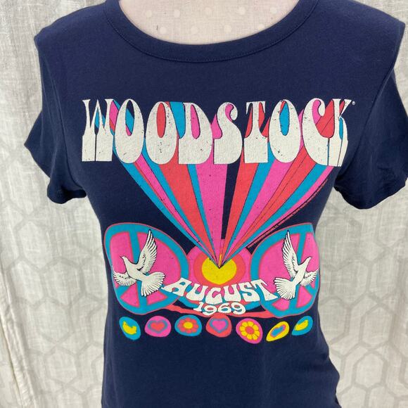 CHASER Woodstock Navy Blue Tee Sz S Retro 60s Short Sleeve Cotton Knit - Picture 7 of 7